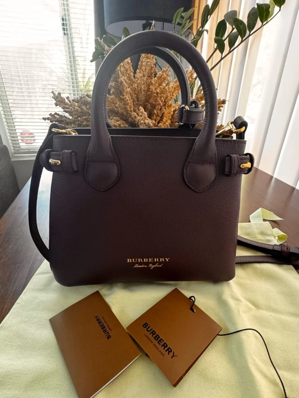 Burberry Burgundy Leather Mini Satchel with Gold Hardware - Picture 4 of 4